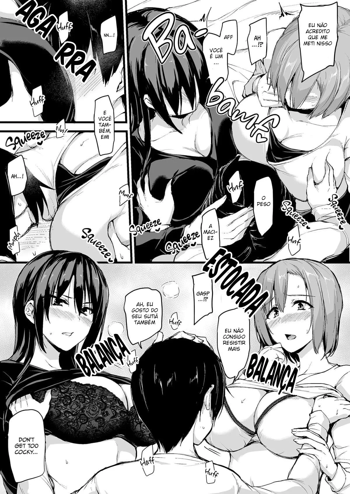 Eu não consigo ficar duro sem dois pares de seios, então minha esposa chamou uma amiga! – Hentai Preto e Branco – Tradução Em Português