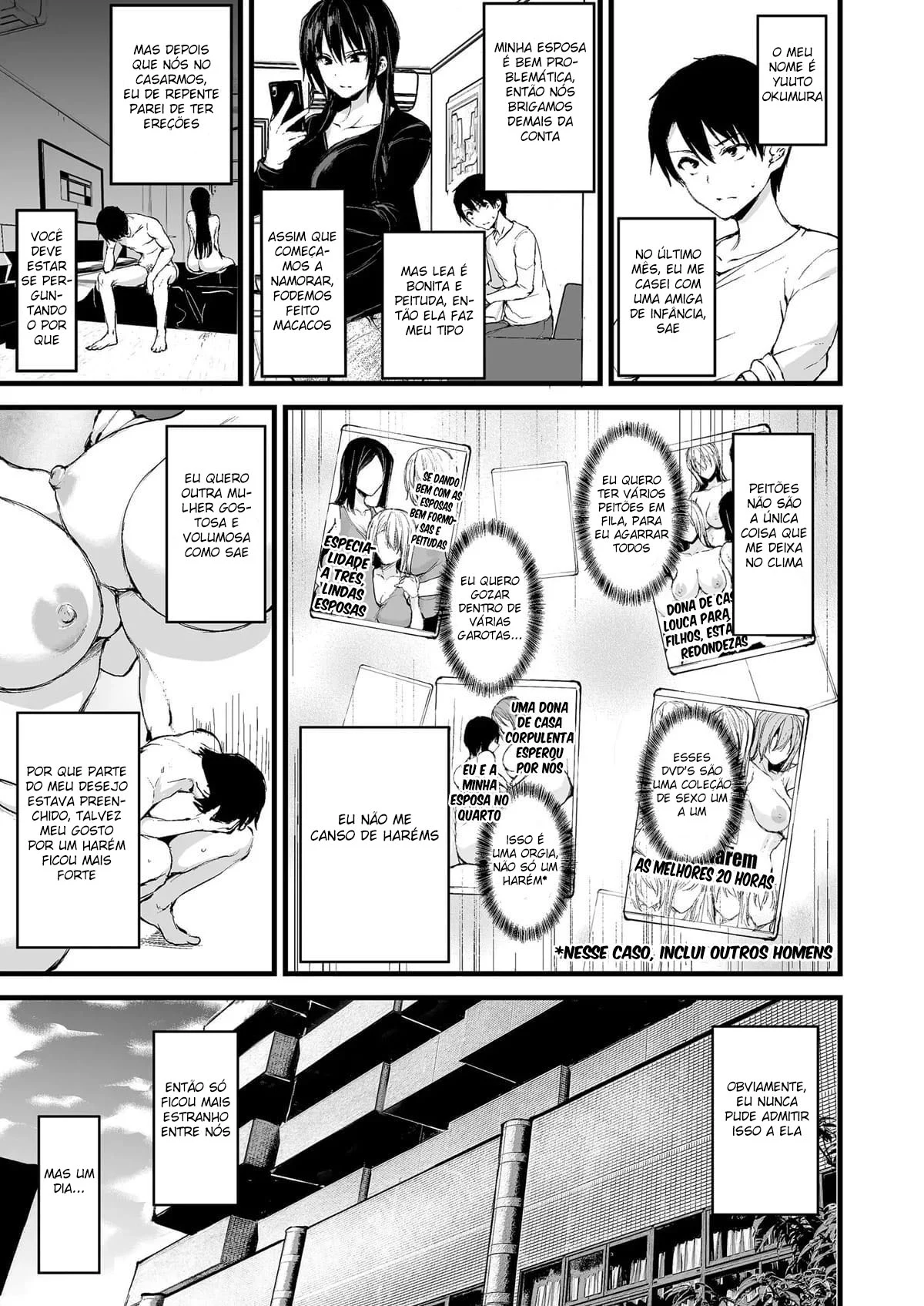 Eu não consigo ficar duro sem dois pares de seios, então minha esposa chamou uma amiga! – Hentai Preto e Branco – Tradução Em Português