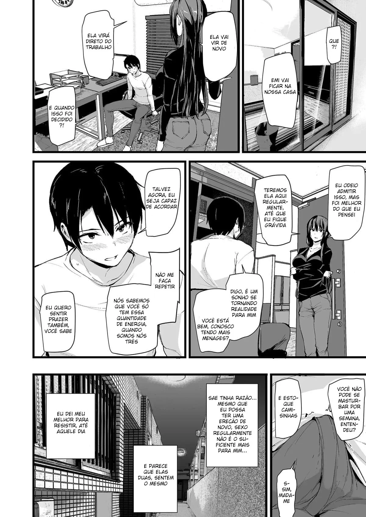 Eu não consigo ficar duro sem dois pares de seios, então minha esposa chamou uma amiga! – Hentai Preto e Branco – Tradução Em Português