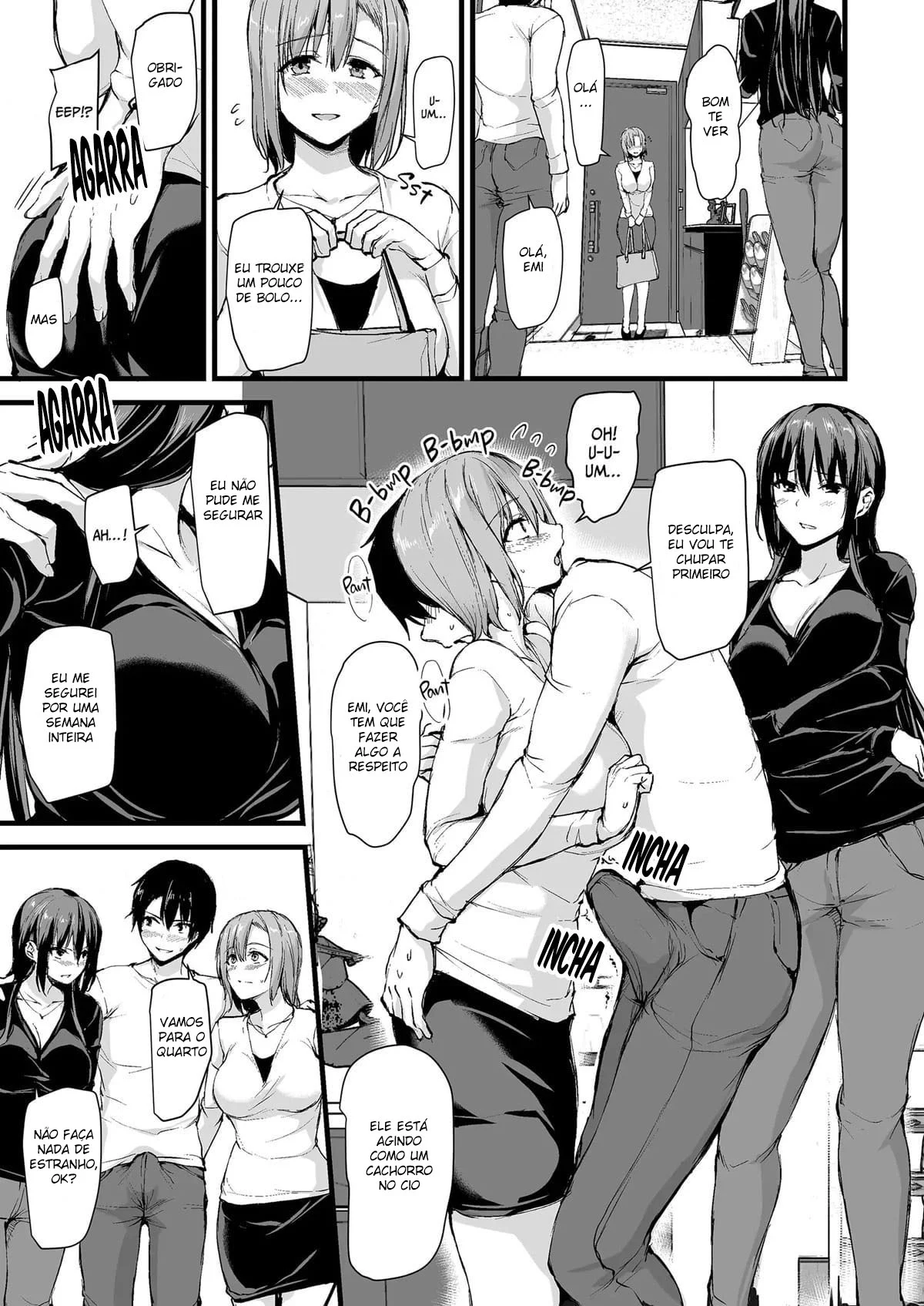 Eu não consigo ficar duro sem dois pares de seios, então minha esposa chamou uma amiga! – Hentai Preto e Branco – Tradução Em Português