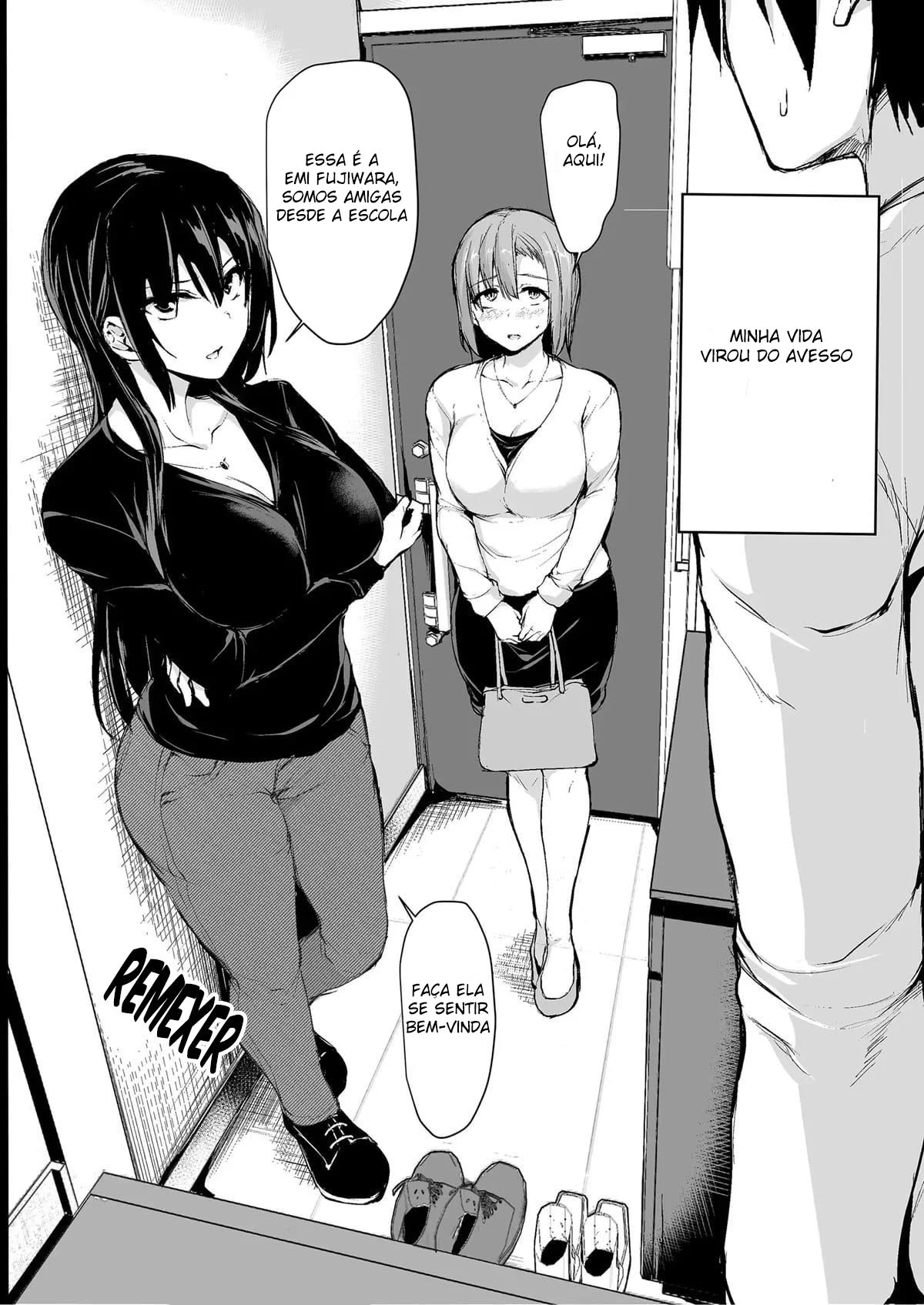 Eu não consigo ficar duro sem dois pares de seios, então minha esposa chamou uma amiga! – Hentai Preto e Branco – Tradução Em Português