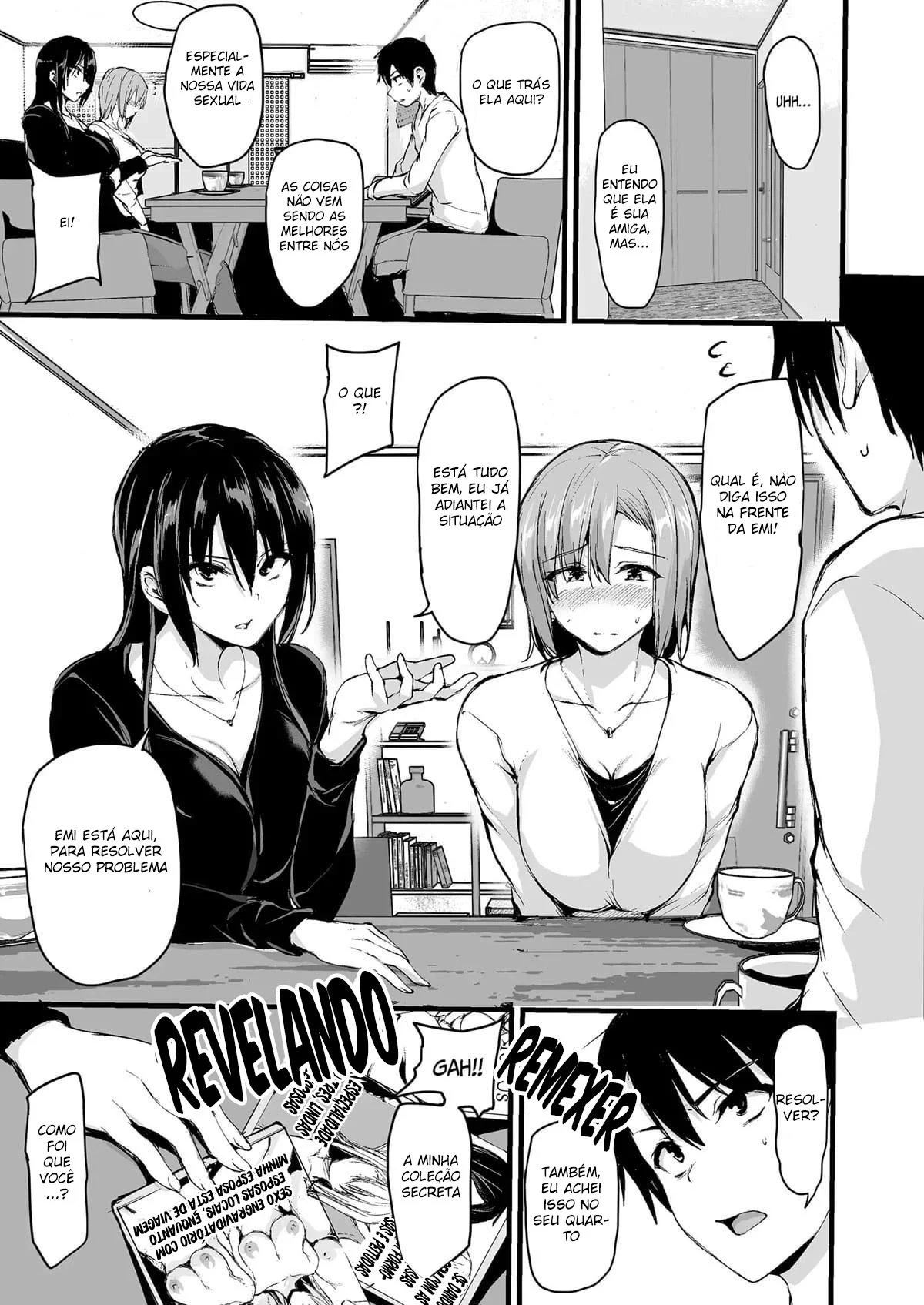 Eu não consigo ficar duro sem dois pares de seios, então minha esposa chamou uma amiga! – Hentai Preto e Branco – Tradução Em Português