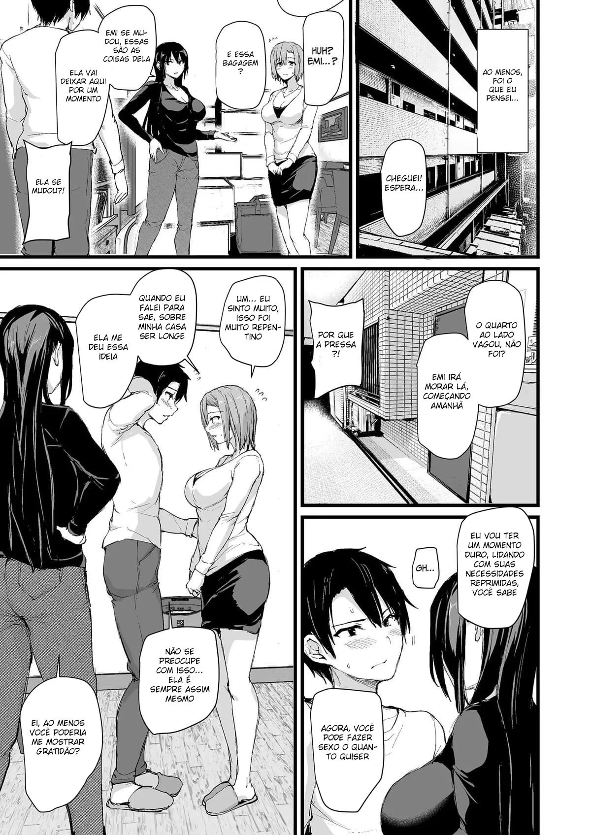 Eu não consigo ficar duro sem dois pares de seios, então minha esposa chamou uma amiga! – Hentai Preto e Branco – Tradução Em Português