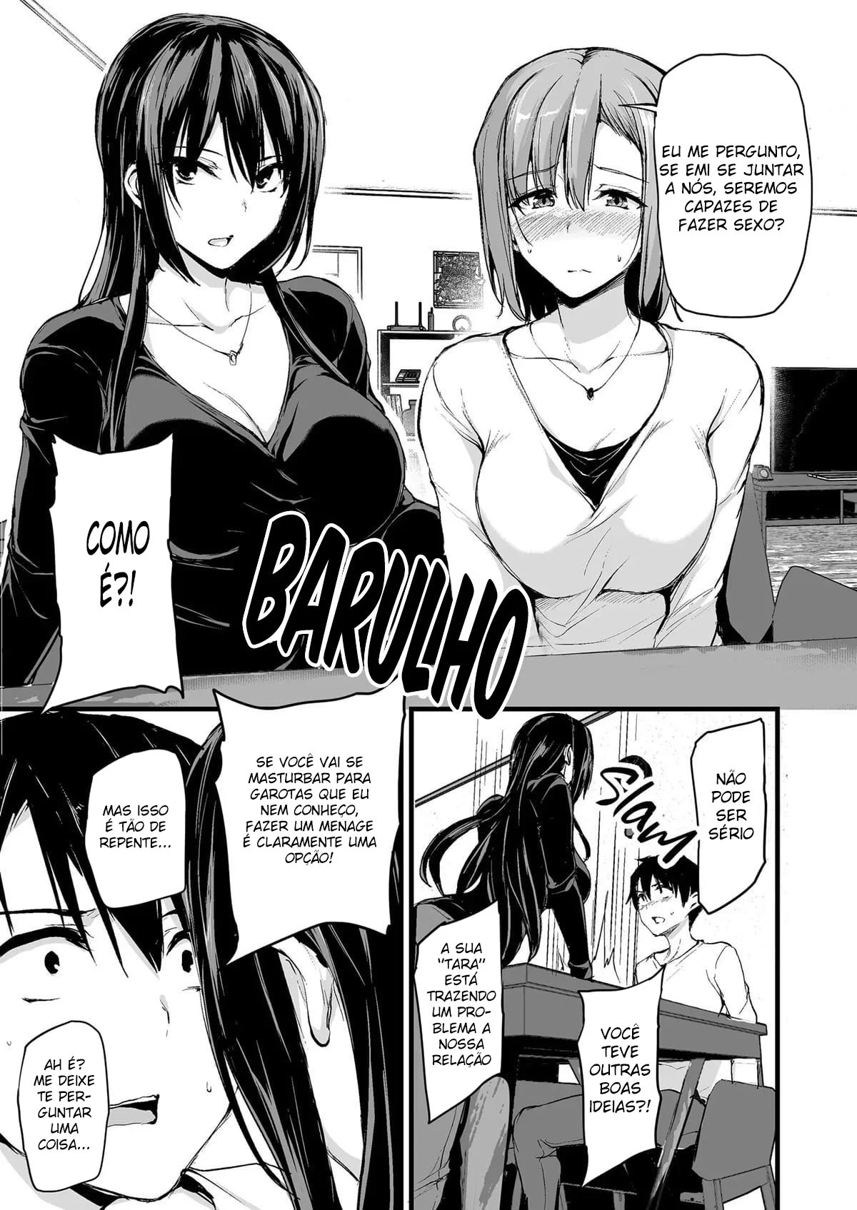 Eu não consigo ficar duro sem dois pares de seios, então minha esposa chamou uma amiga! – Hentai Preto e Branco – Tradução Em Português