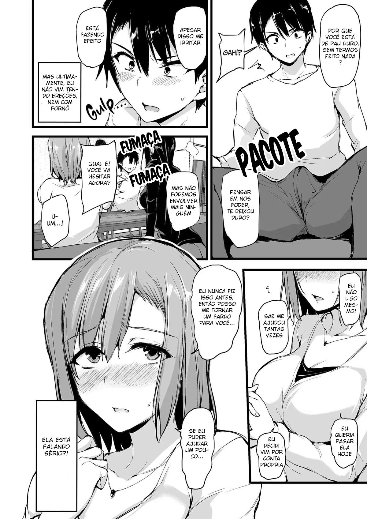 Eu não consigo ficar duro sem dois pares de seios, então minha esposa chamou uma amiga! – Hentai Preto e Branco – Tradução Em Português