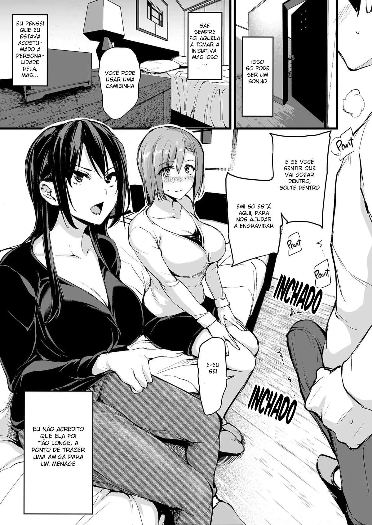 Eu não consigo ficar duro sem dois pares de seios, então minha esposa chamou uma amiga! – Hentai Preto e Branco – Tradução Em Português
