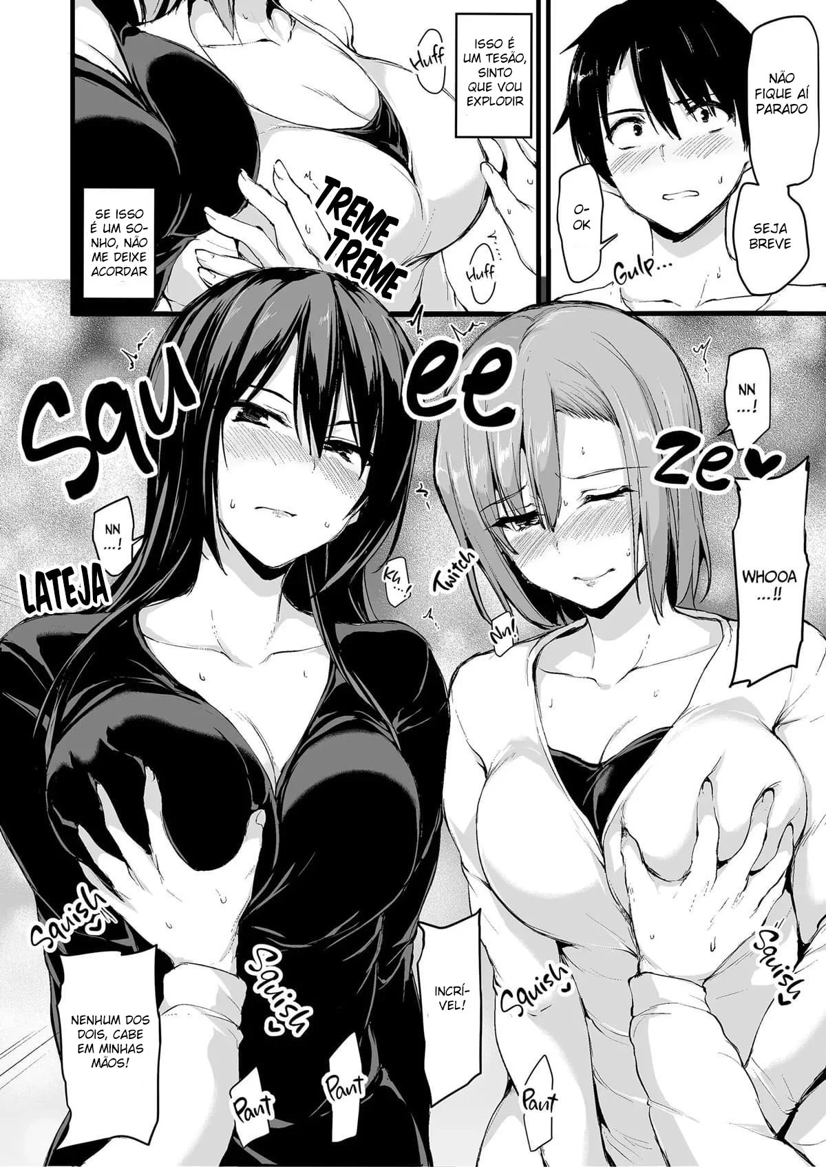Eu não consigo ficar duro sem dois pares de seios, então minha esposa chamou uma amiga! – Hentai Preto e Branco – Tradução Em Português