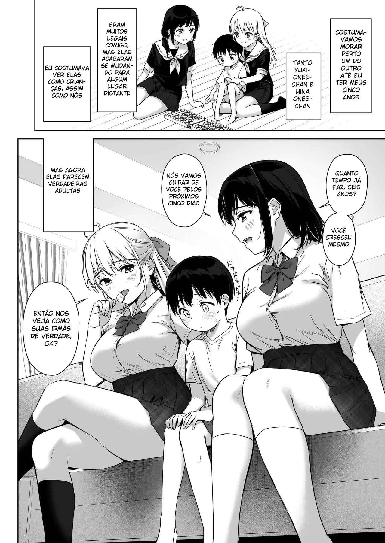 Grupal com as priminhas – Hentai Preto e Branco – Ler HQ Completo